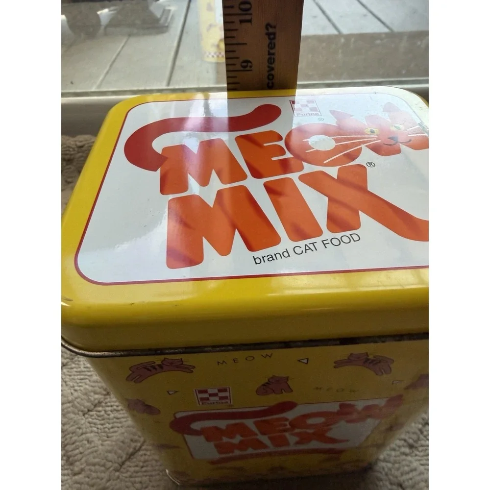 Purina MEOW MIX TIN Collectible 1996 Tin Cat Food Canister Tin Vintage Kitty Tin